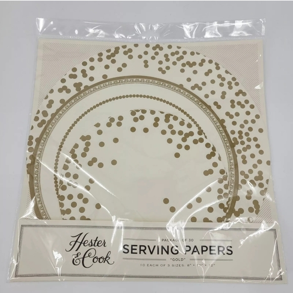 Hester & Cook Serving Papers Package of 30 Gold Dots Design 8" 10" 12" Sizes NEW - Picture 1 of 5